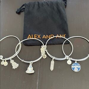 Alex and Ani Silver Charm Bangle Set with Blue Enamel Accent